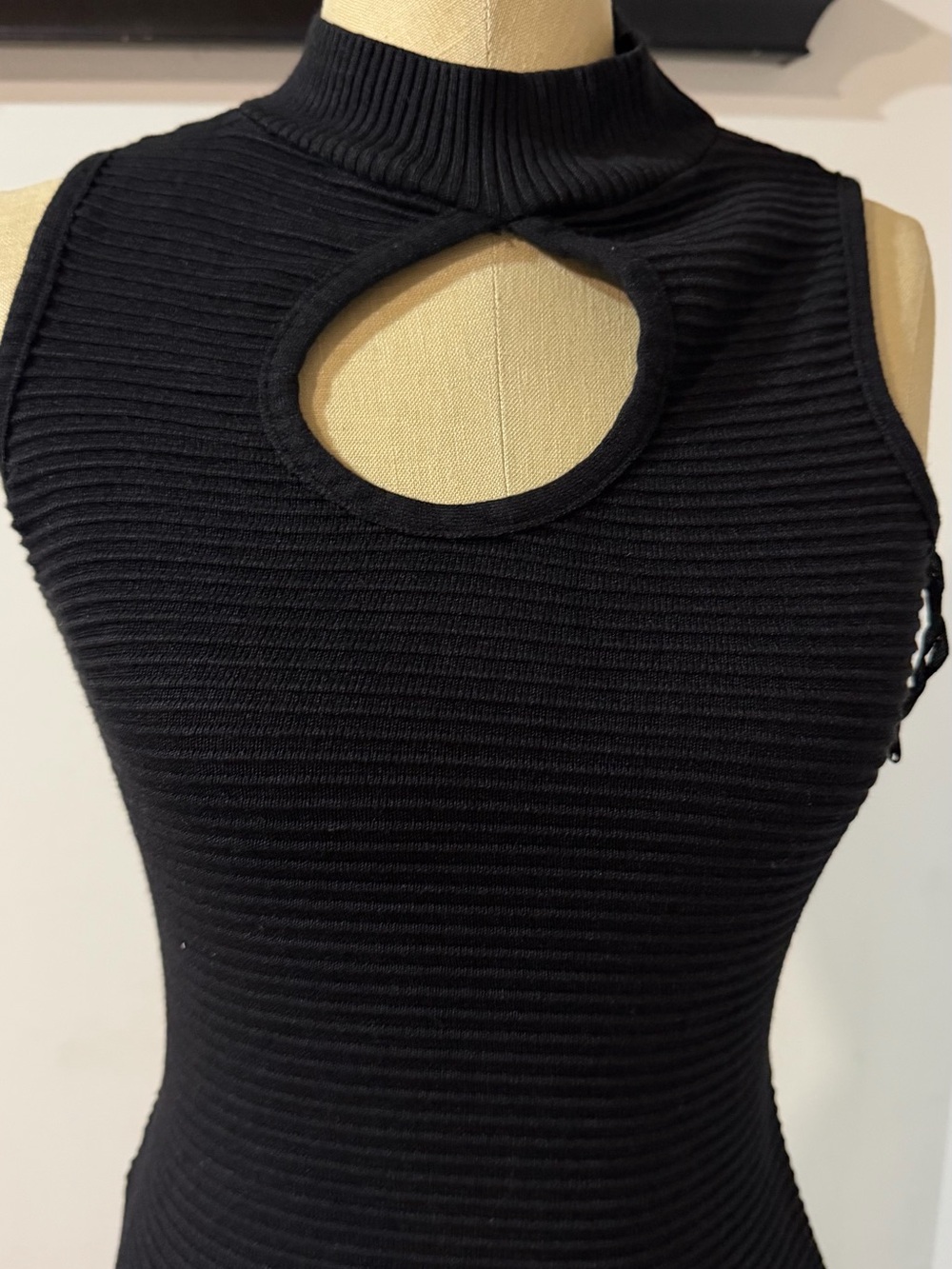 debut Black Ribbed Cutout Mock Neck Tank